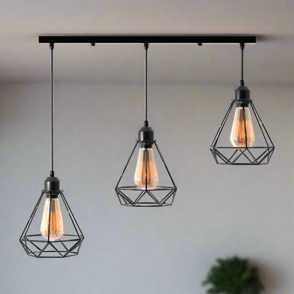 Black industrial pendant light 3 Light Way Cage Ceiling Light Fixture ~ 5301