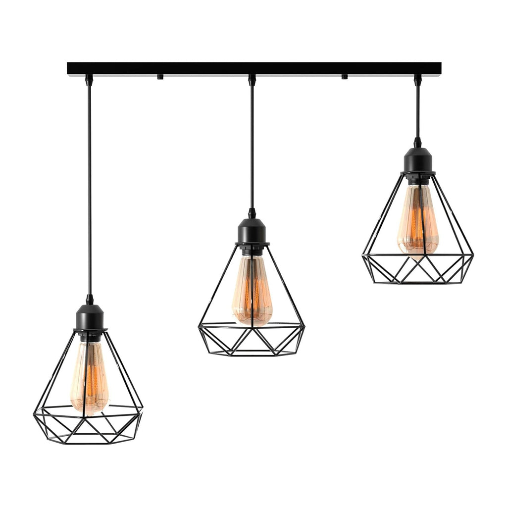 Black industrial pendant light 3 Light Way Cage Ceiling Light Fixture ~ 5301