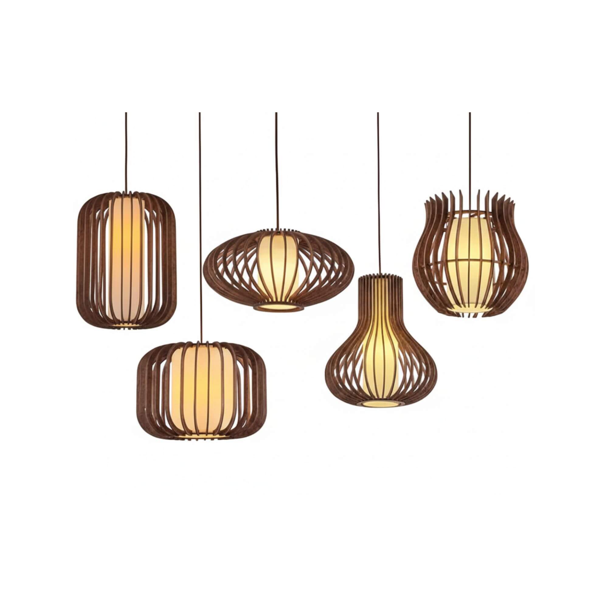 5 Suspension bois naturel à lames courbes