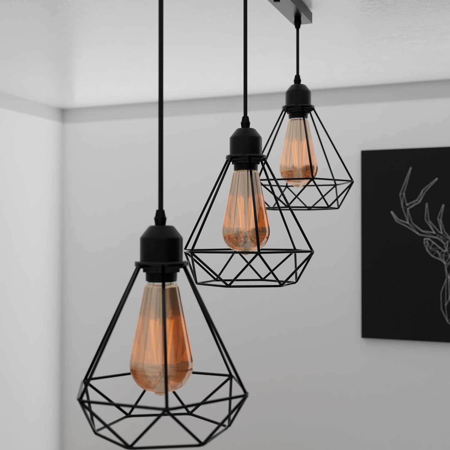 Black industrial pendant light 3 Light Way Cage Ceiling Light Fixture ~ 5301