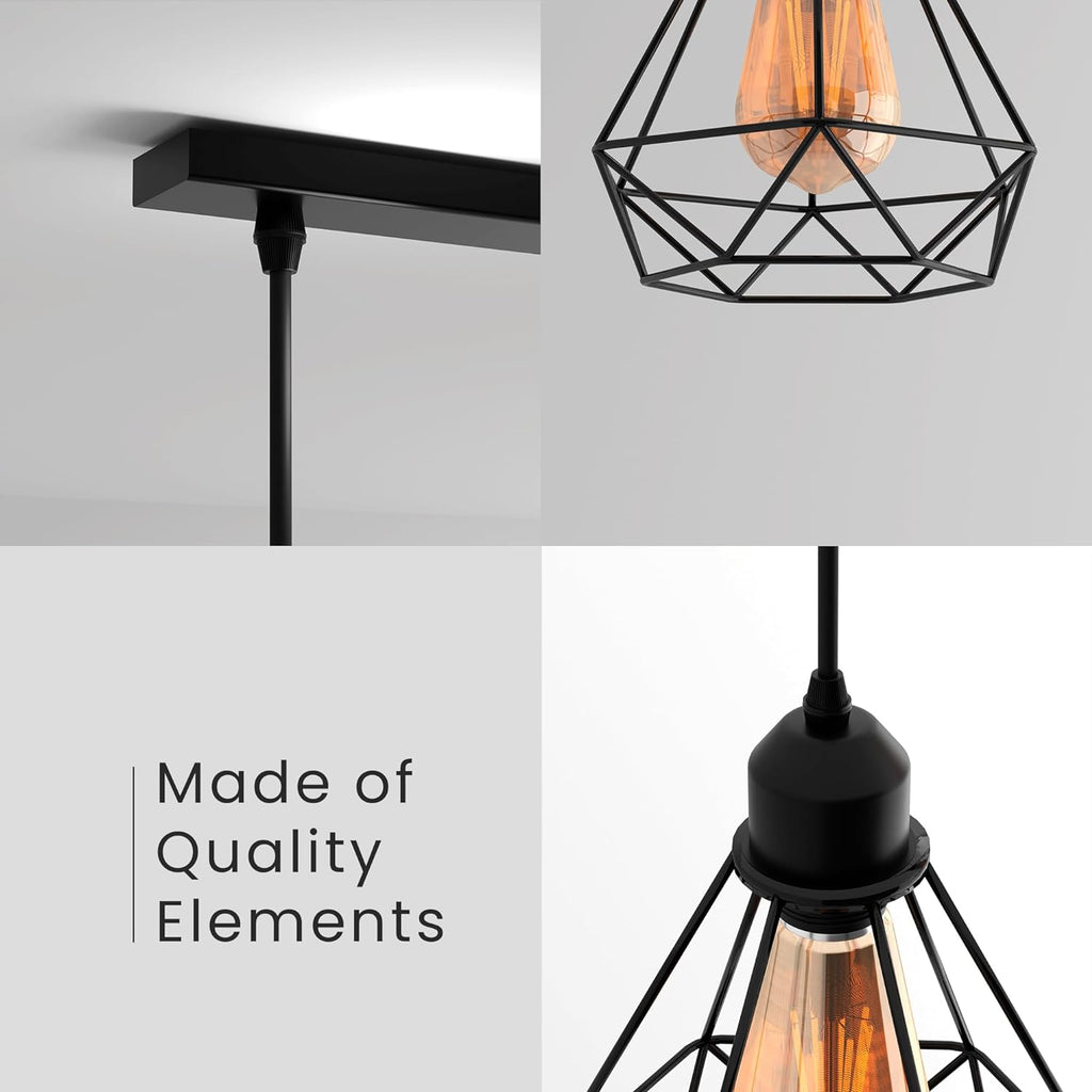 Black industrial pendant light 3 Light Way Cage Ceiling Light Fixture ~ 5301