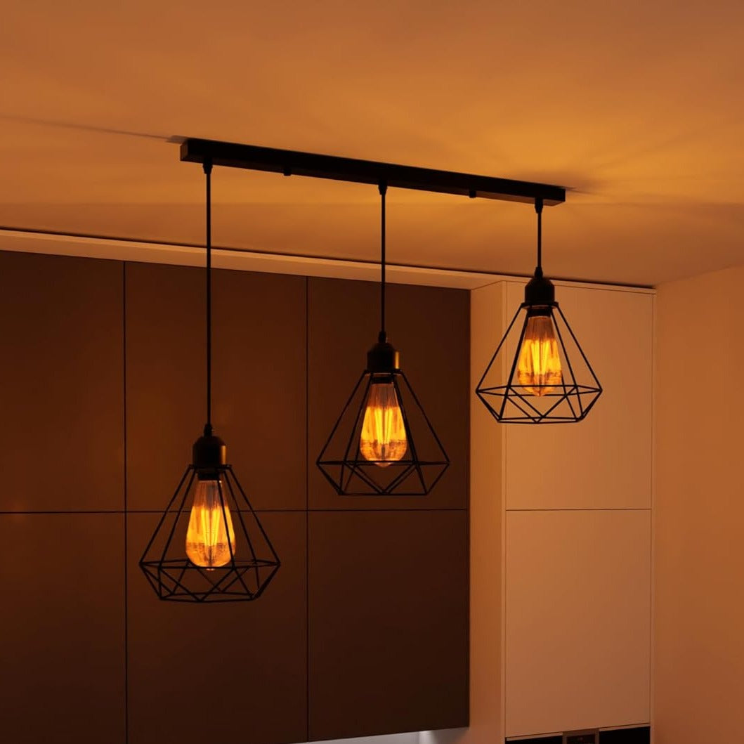 Black industrial pendant light 3 Light Way Cage Ceiling Light Fixture ~ 5301