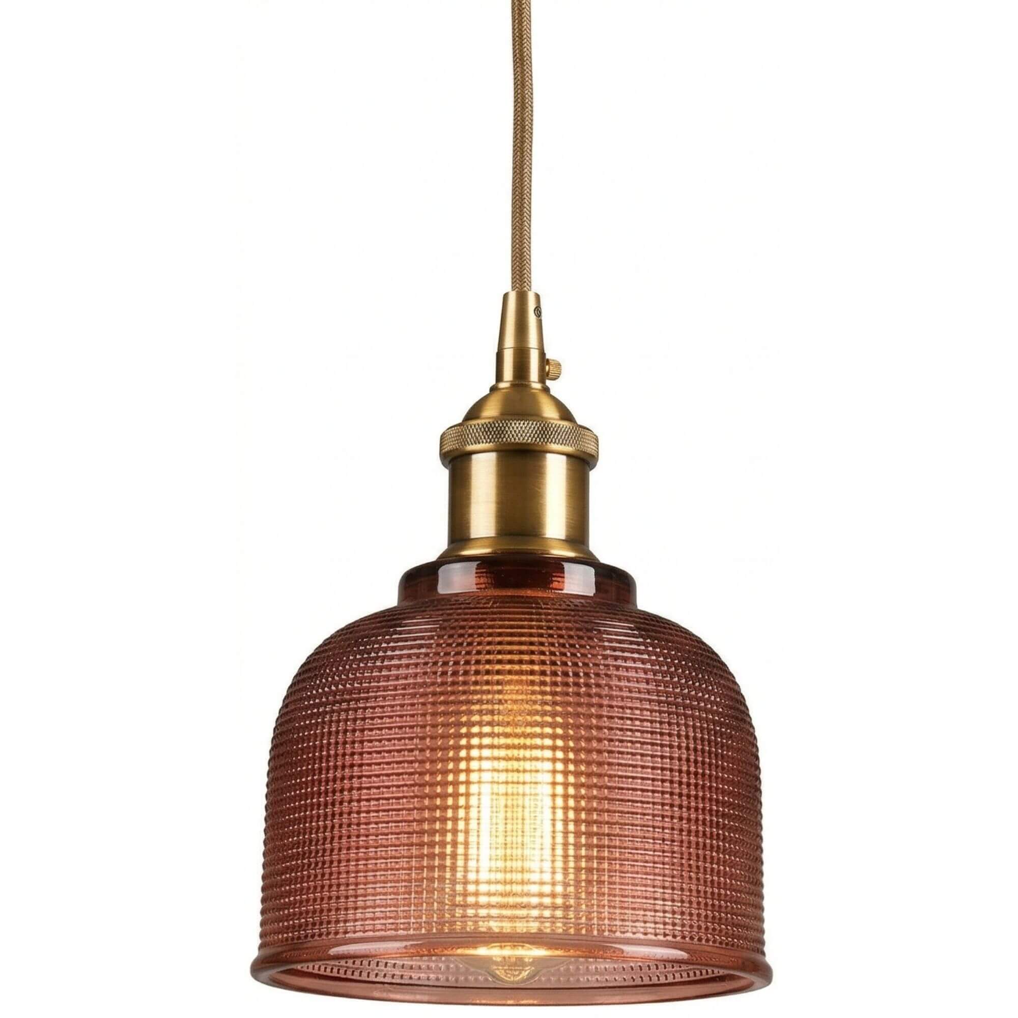 Suspension en Verre Texturé Vintage à Finition Laiton