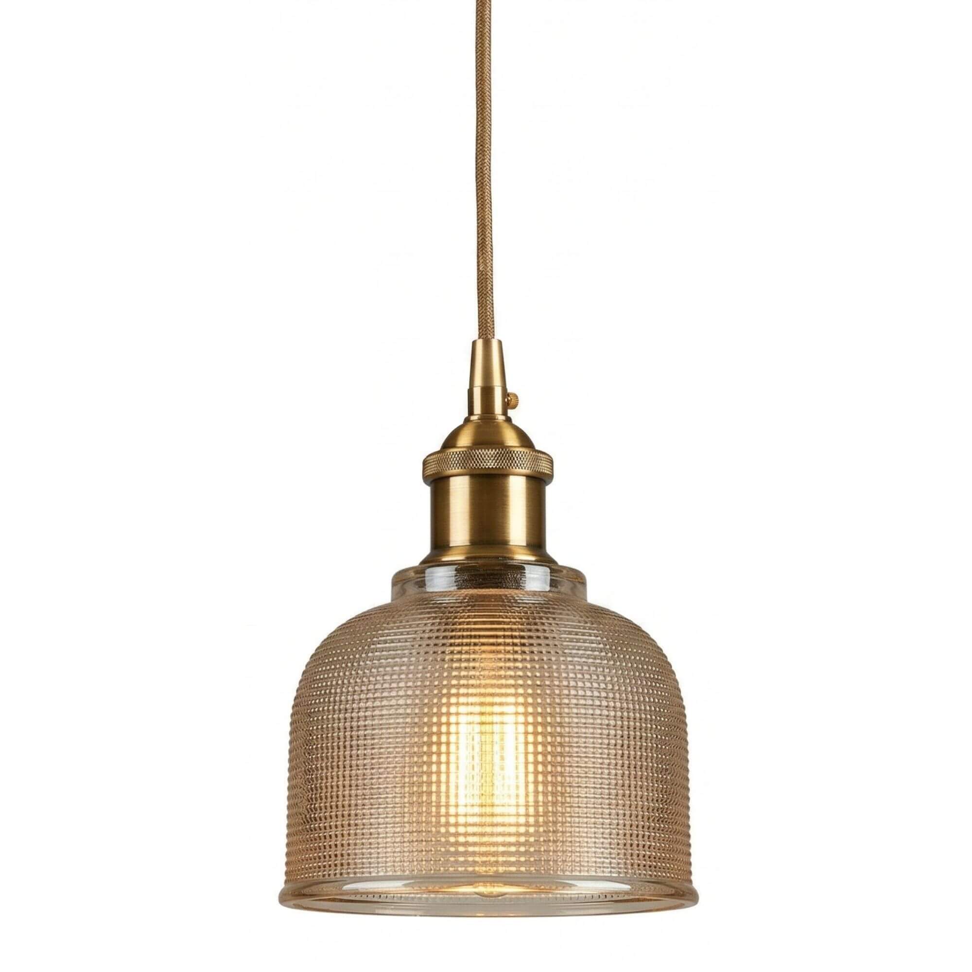 Suspension en Verre Texturé Vintage à Finition Laiton