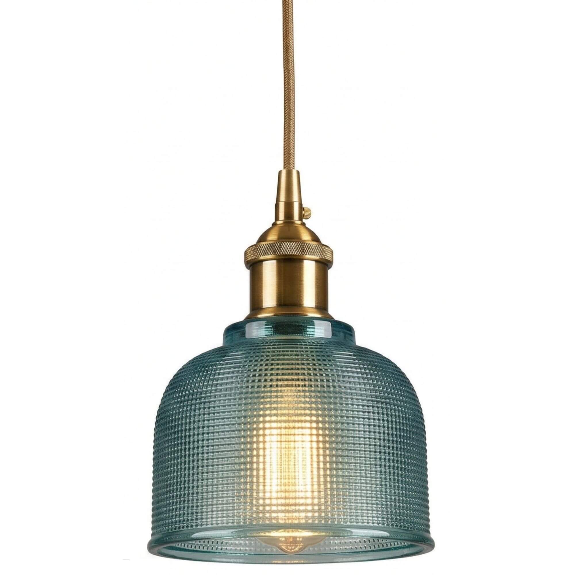 Suspension en Verre Texturé Vintage à Finition Laiton