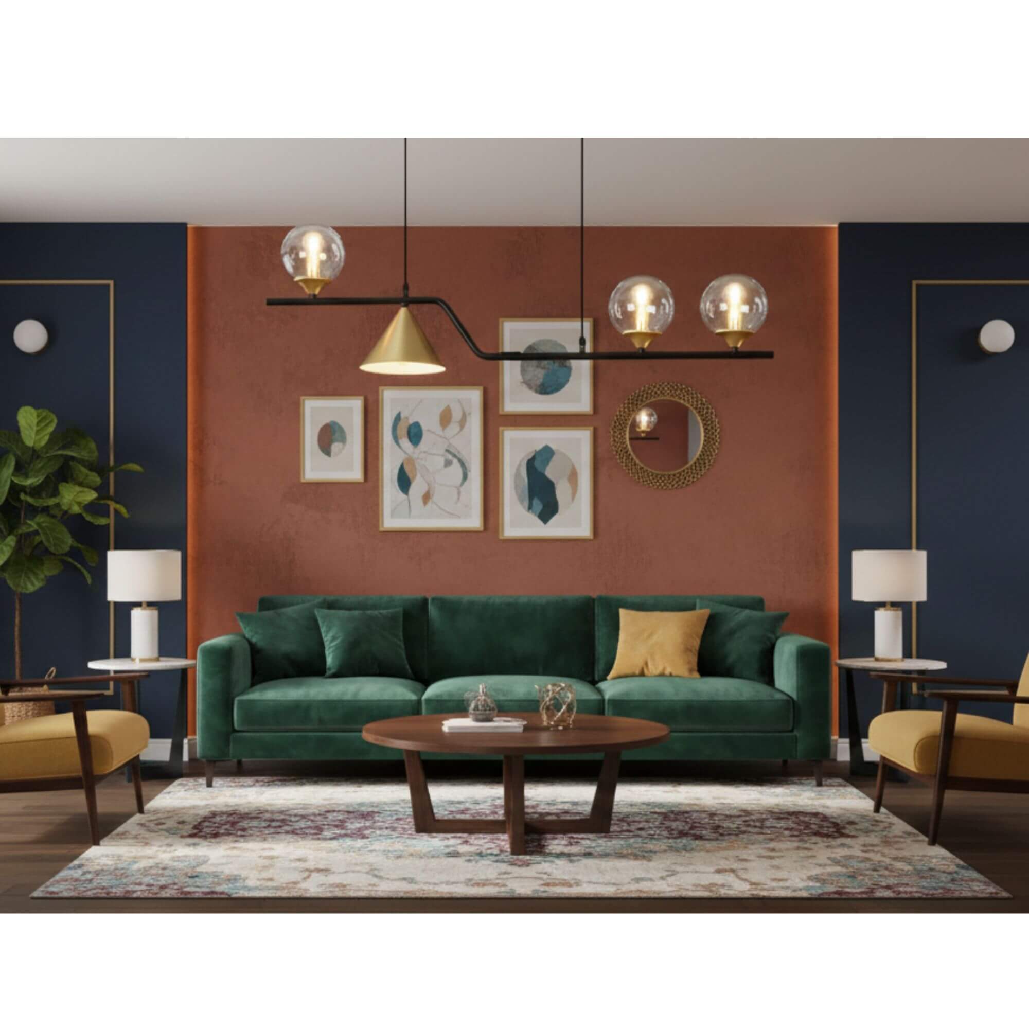 Suspension design à globes en verre et laiton