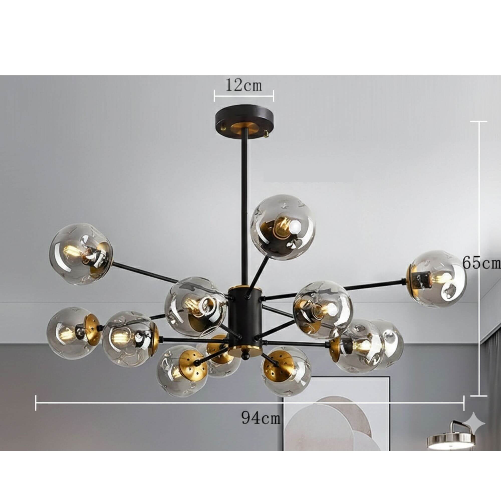 Lustre 12 Boules de Verre dimension