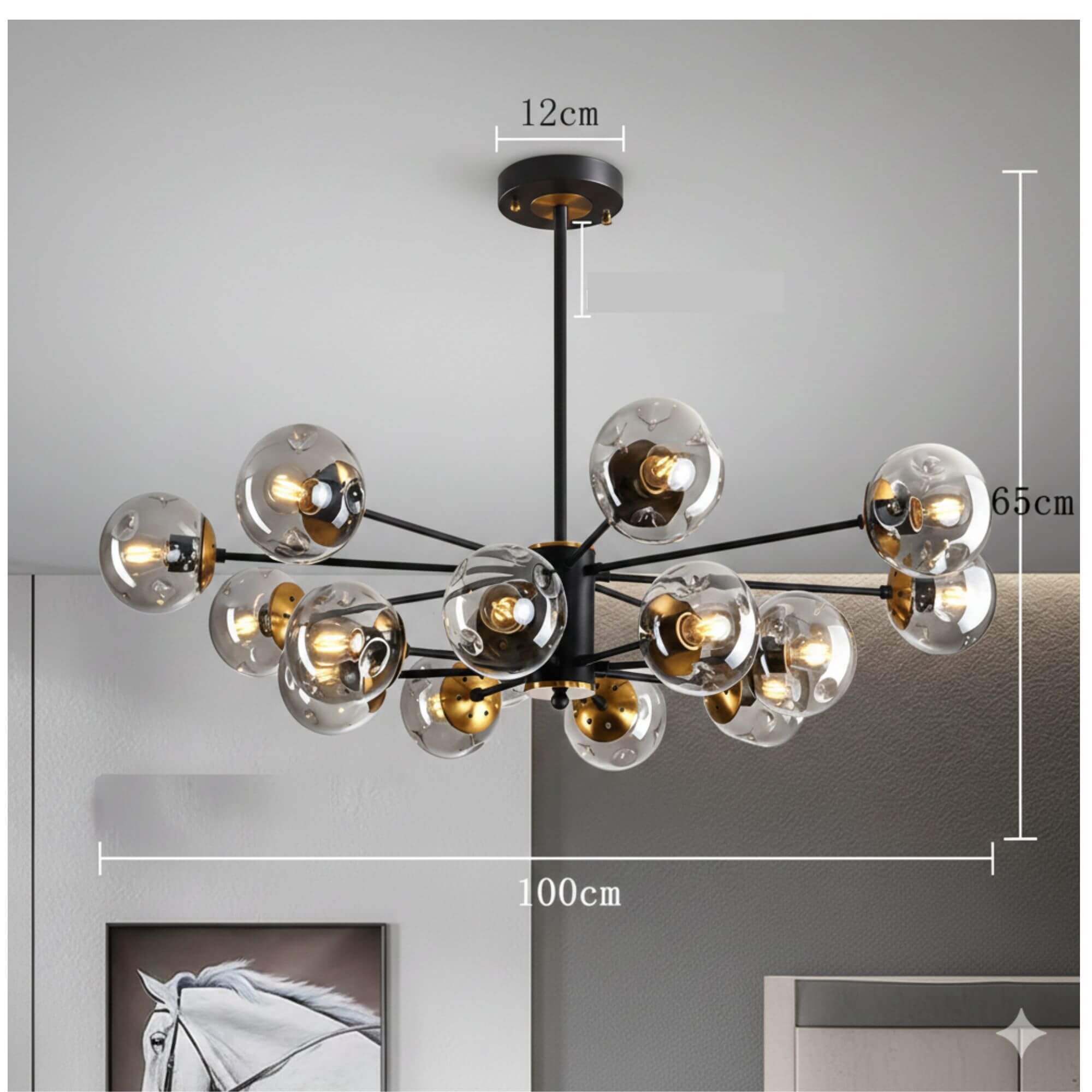 Lustre 16 Boules de Verre dimension