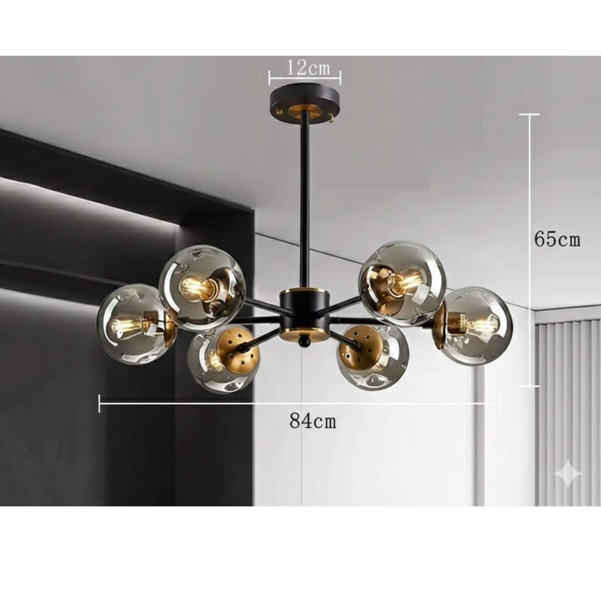 Lustre 6 Boules de Verre dimensions