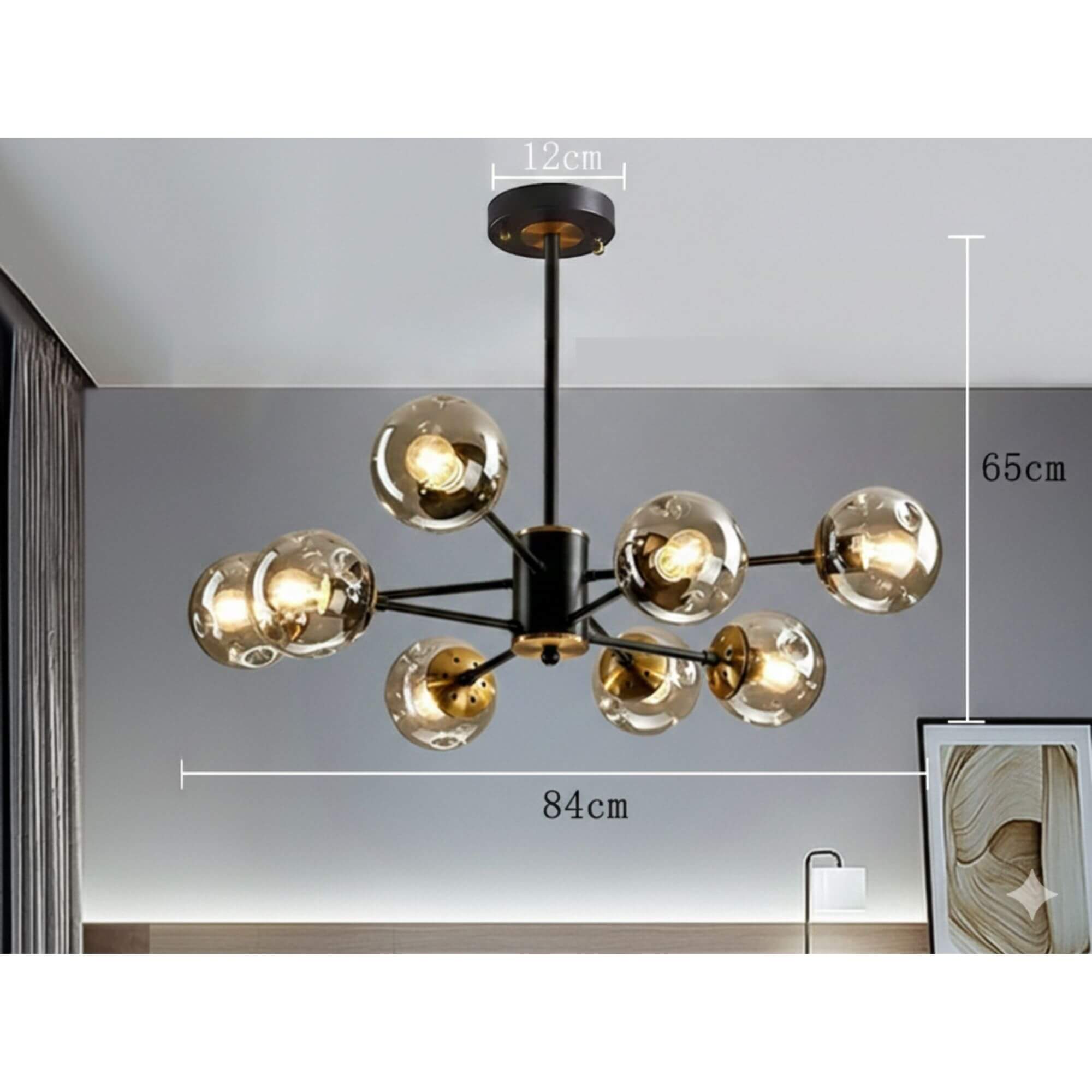 Lustre 8 Boules de Verre dimension