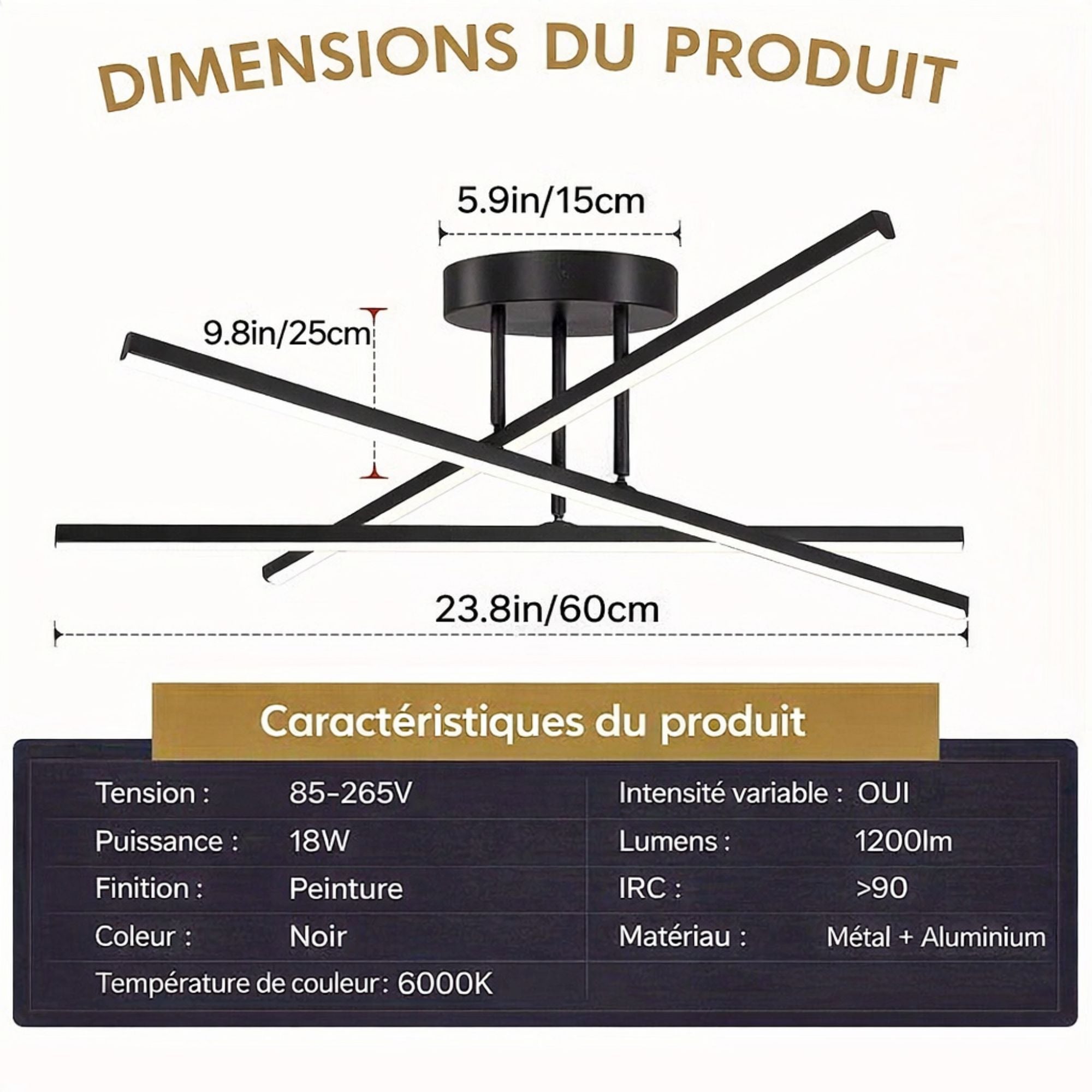Plafonnier LED Graphique à Barres Croisées dimension