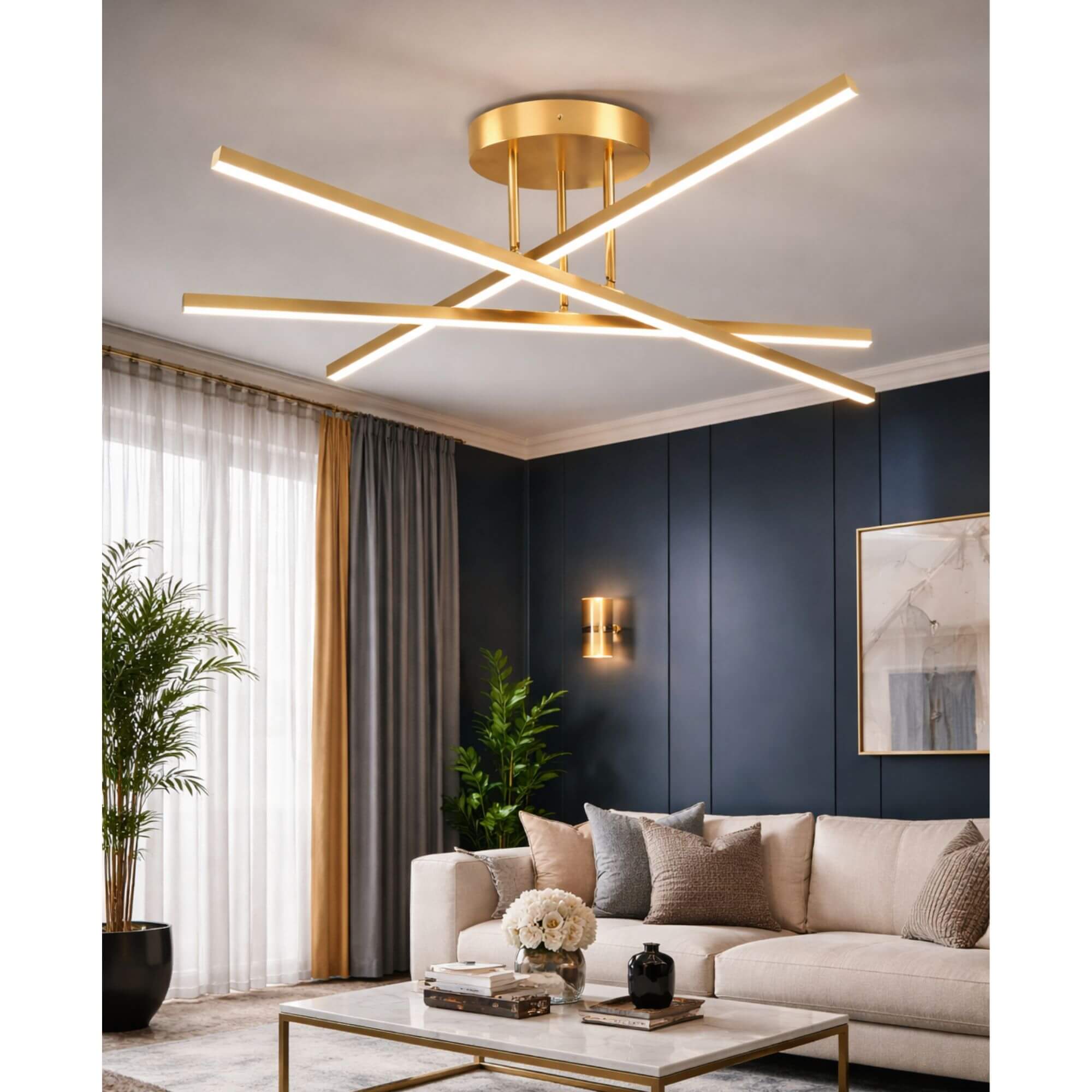 Plafonnier LED Graphique à Barres Croisées  or salon