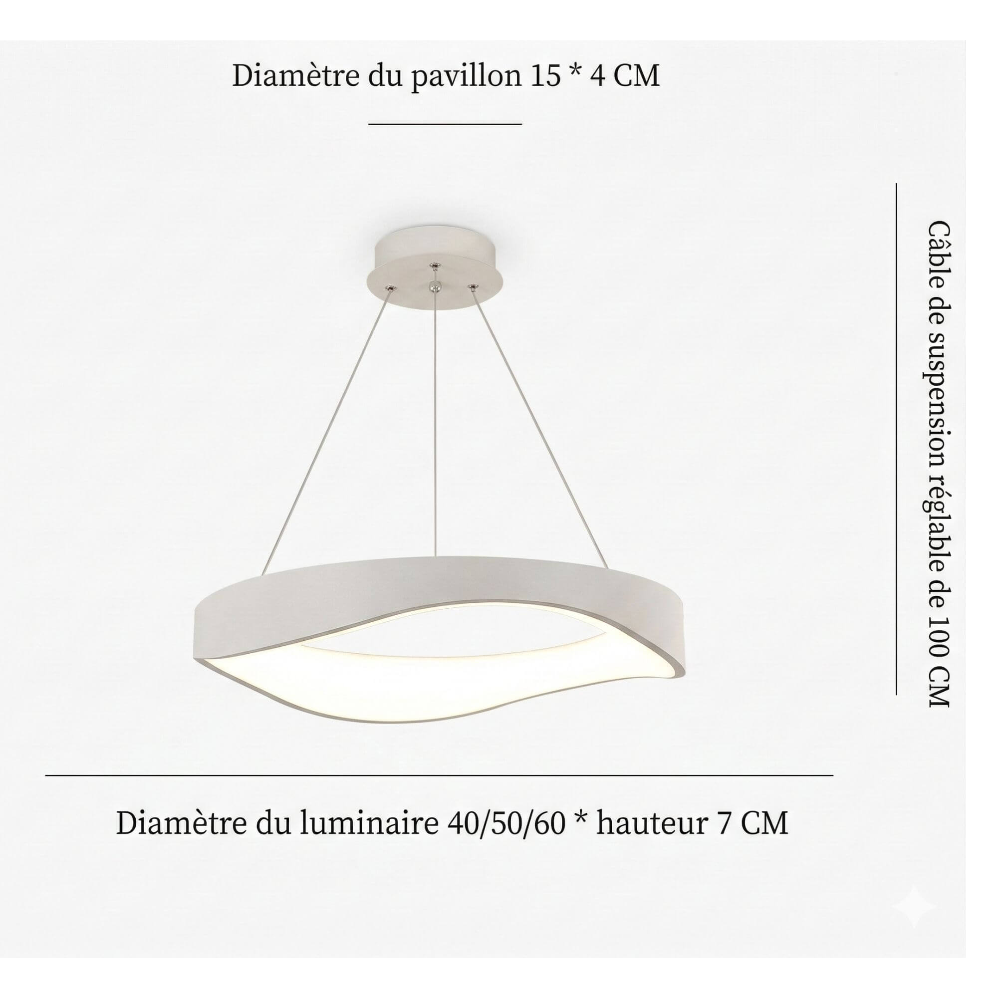 Suspension Anneau  Finition Noyer blanc dimensions