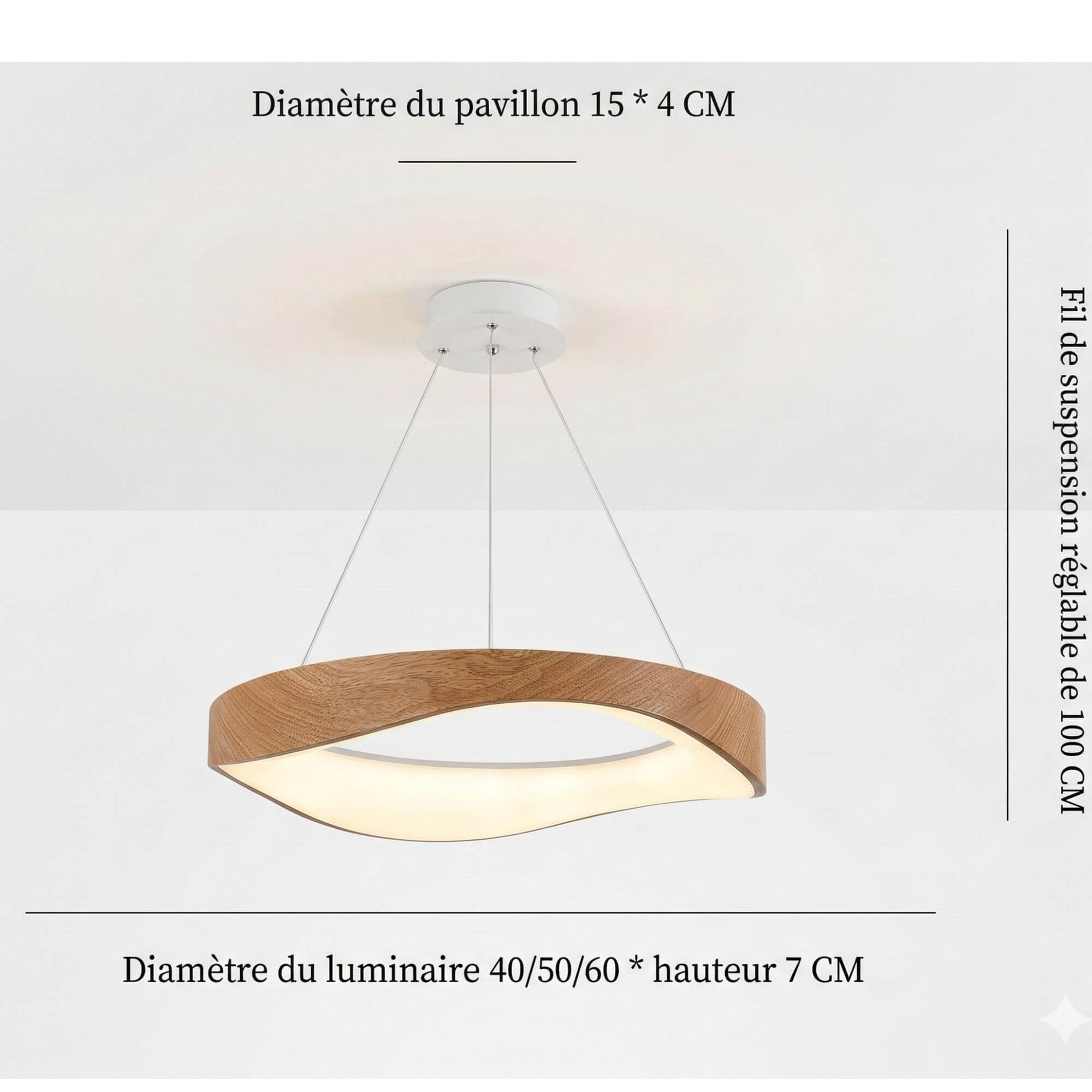 Suspension Anneau  Finition Noyer clair dimensions