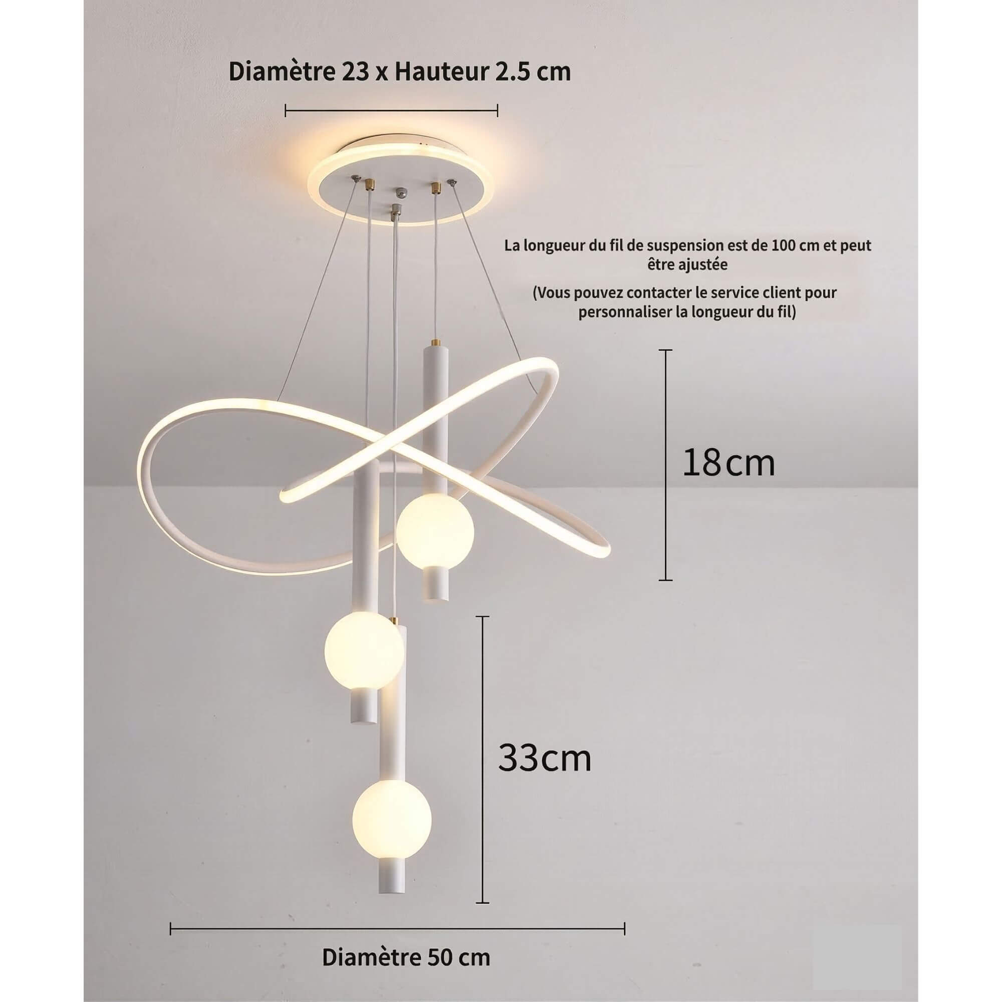 Suspension Perle dimensions blanc