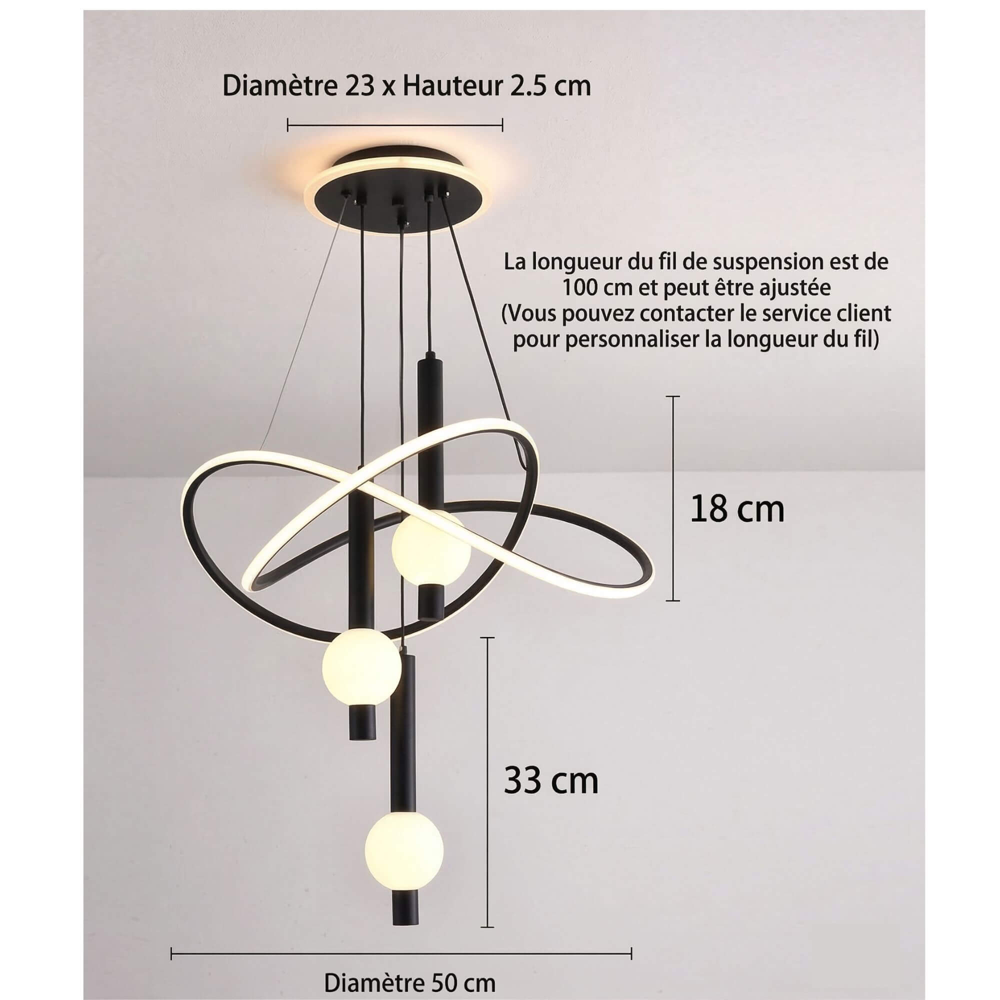 Suspension Perle noir dimension