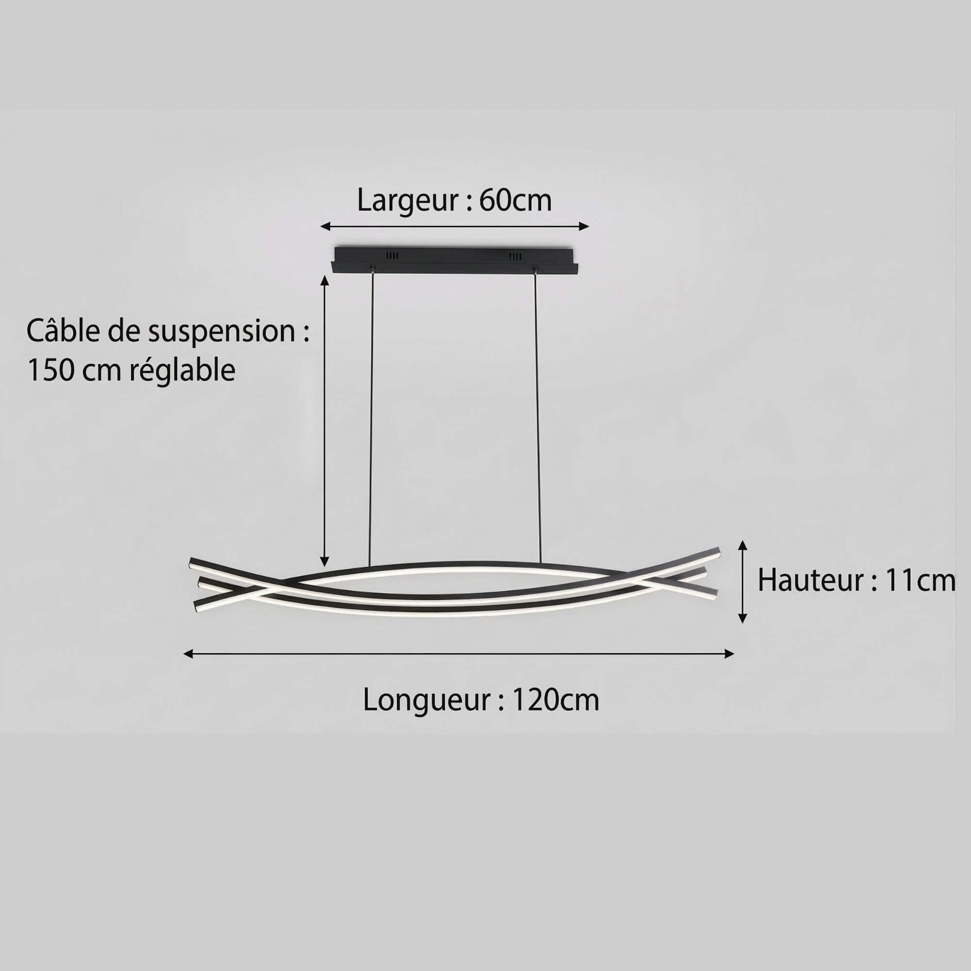 Suspension Triple Arc LED 100 cm dimensions
