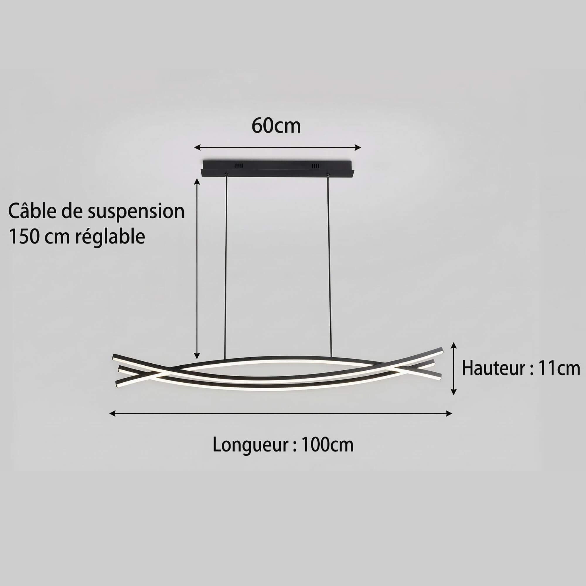Suspension Triple Arc LED 120 cm dimensions