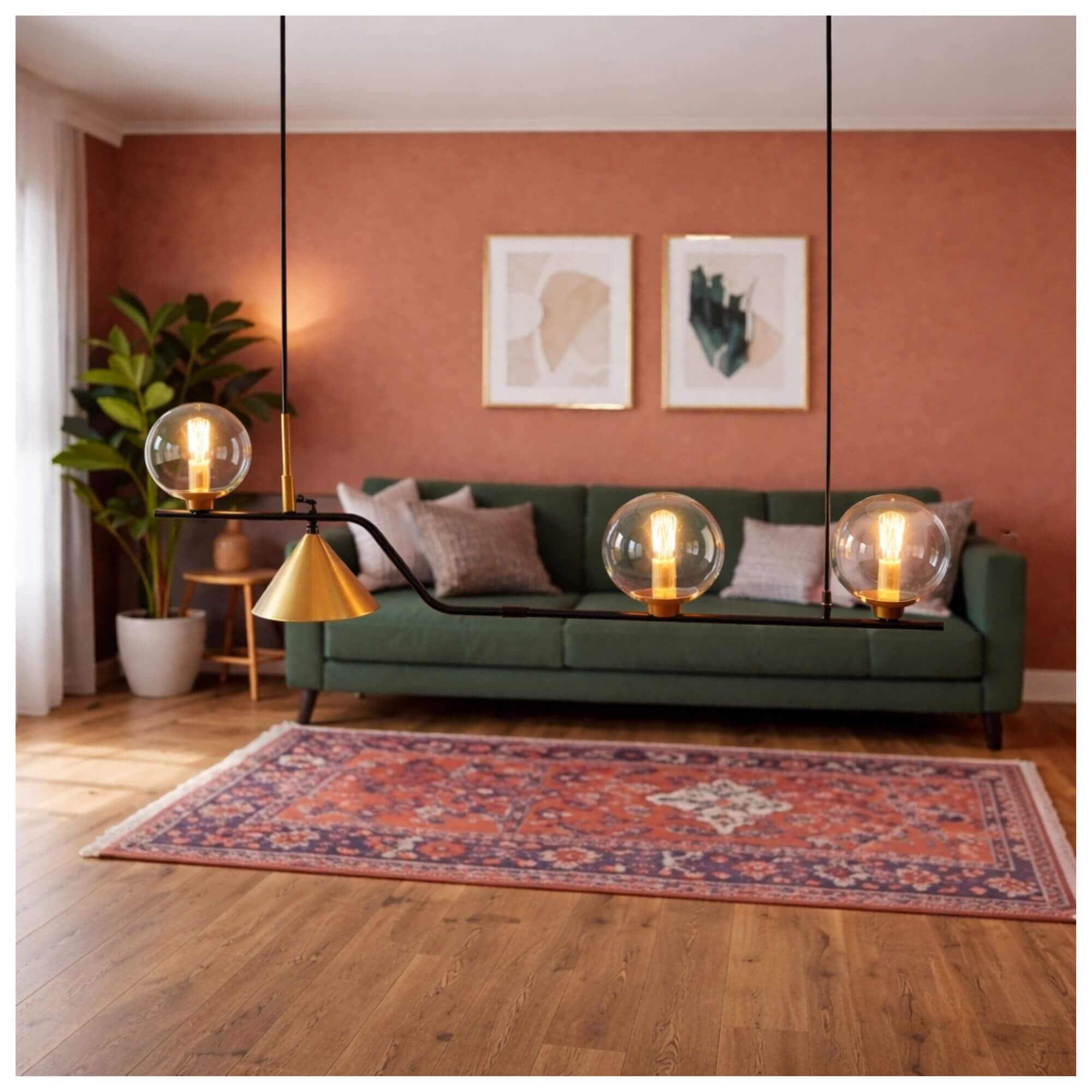 Suspension design à globes en verre et laiton