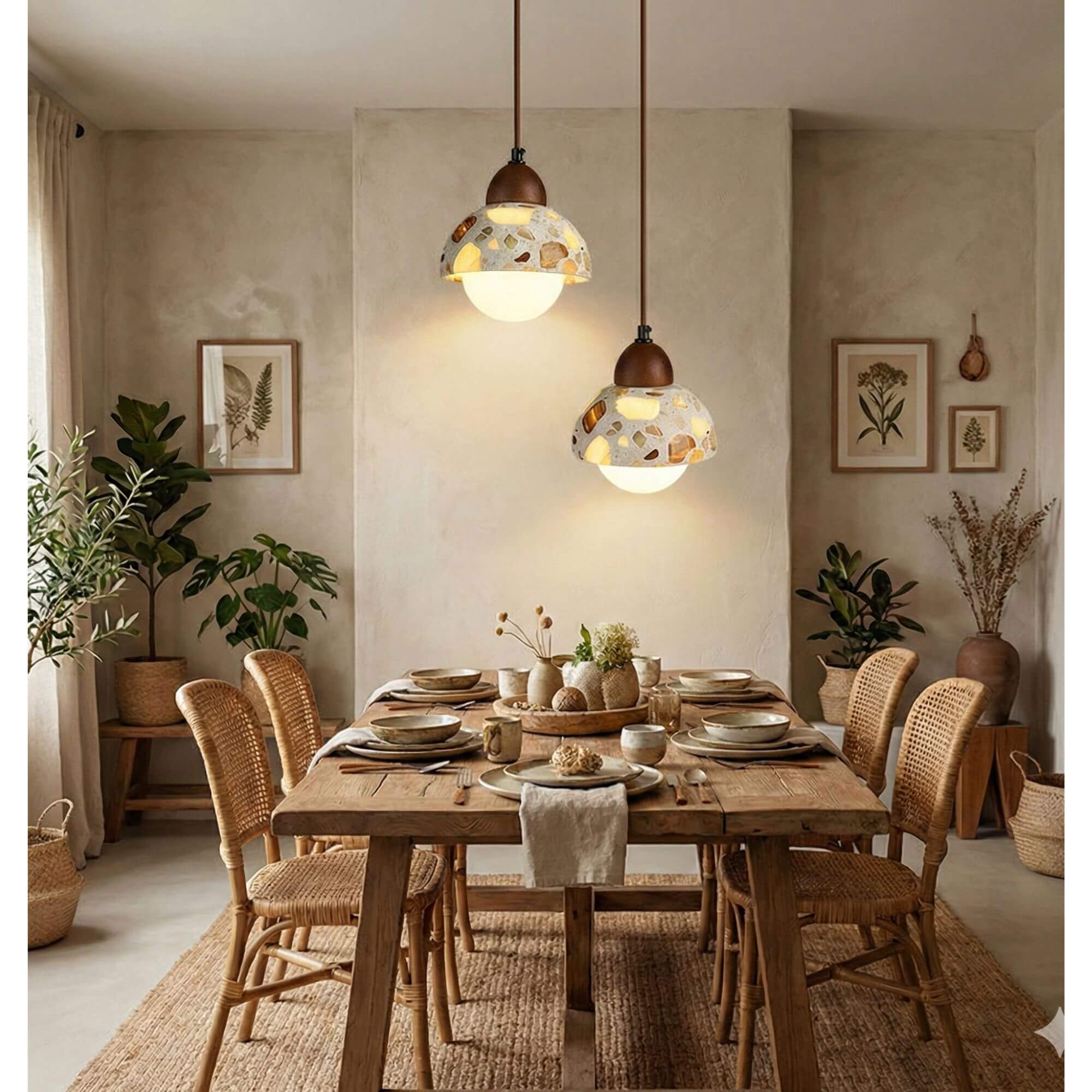 Suspension en Pierre Terrazzo ronde salle à manger