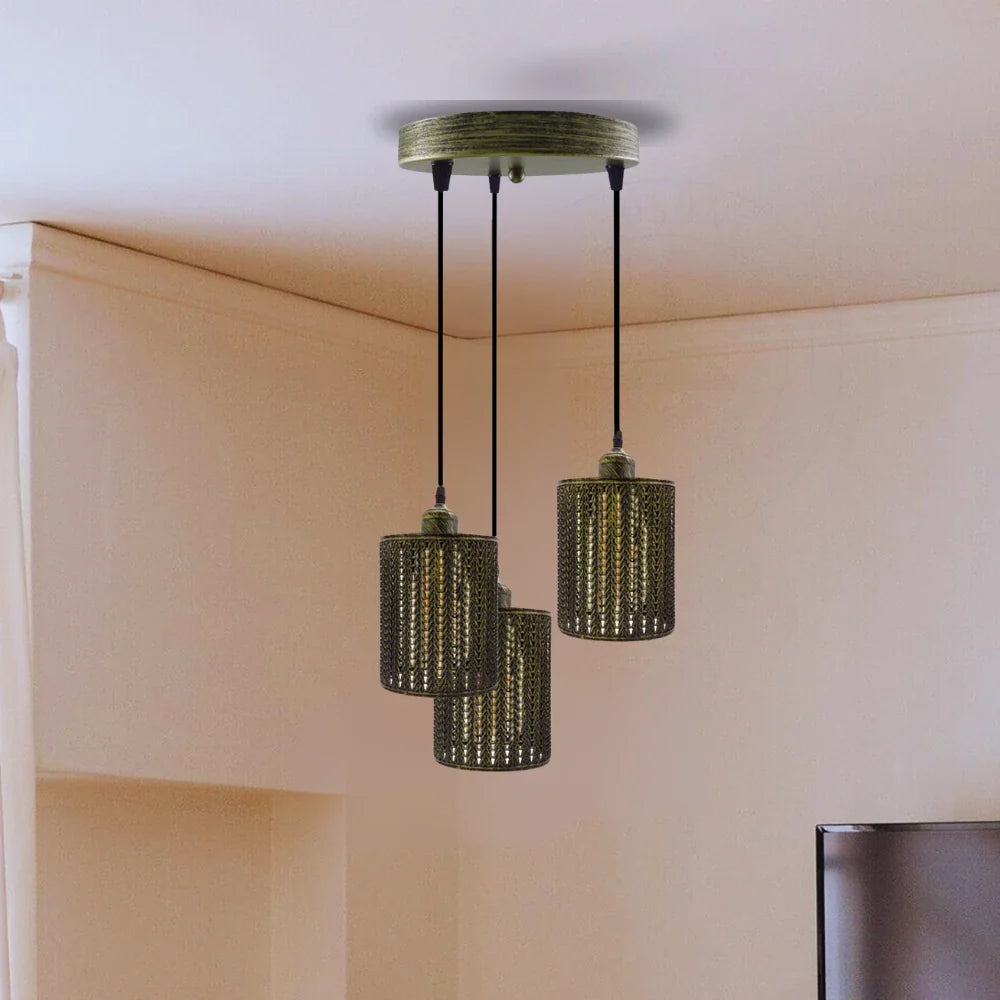 Brass Three Pendant Light Fixture~3987