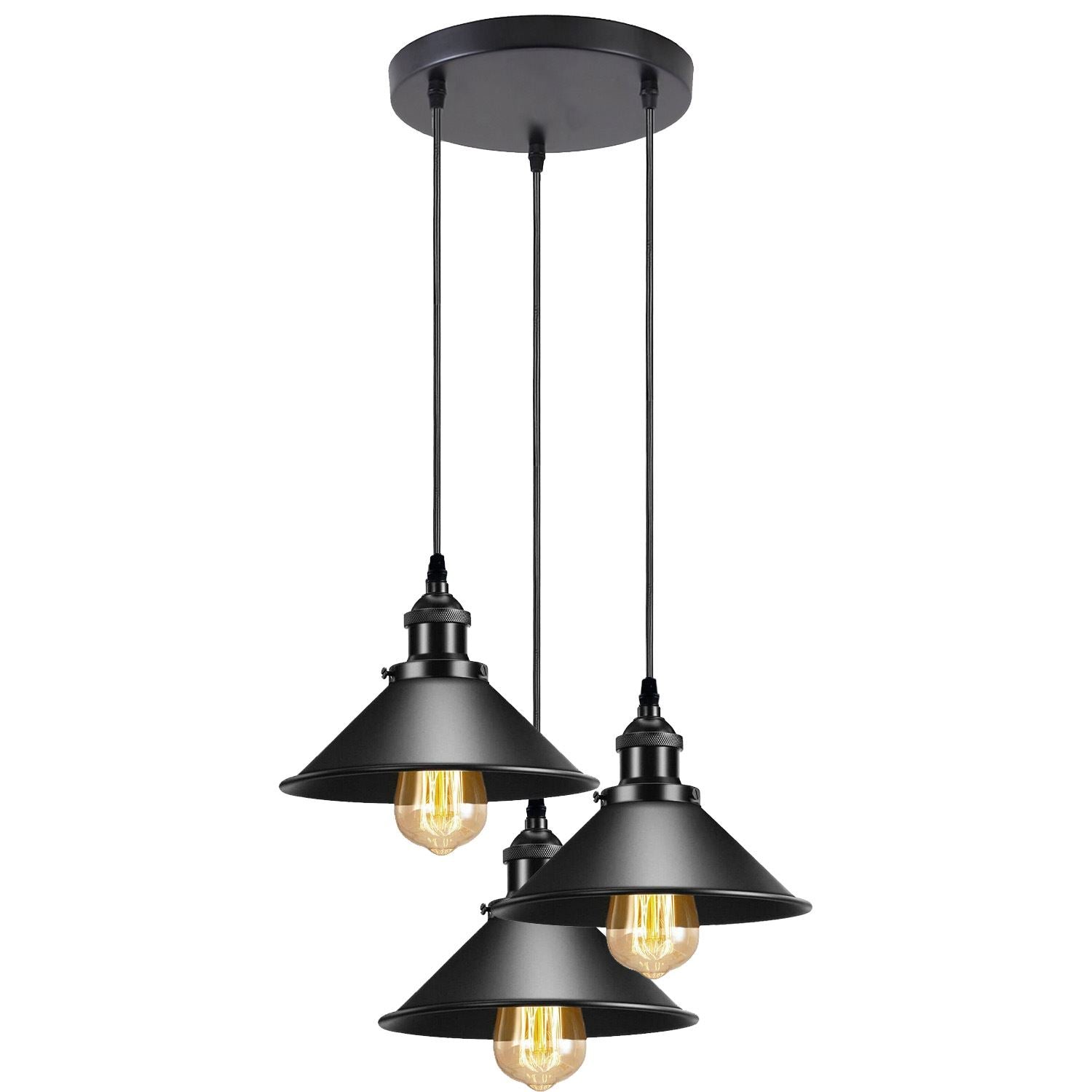 Black Metal Cone Shade Pendant Light Fixture~3393