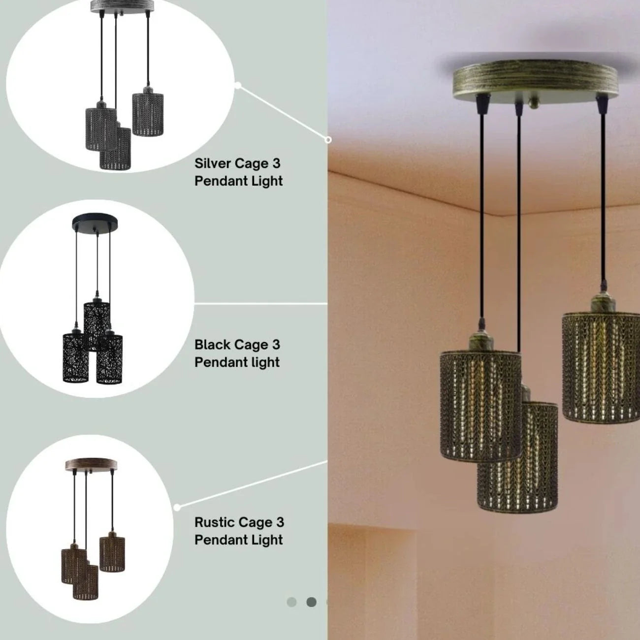 Brass Three Pendant Light Fixture~3987